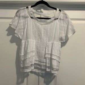 White Flowy Flutter Sleeve Crop Top 100% Cotton Size S